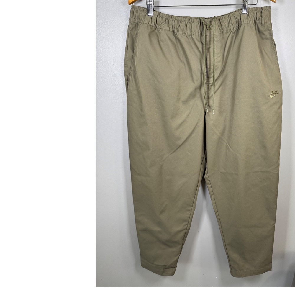 Nike Mens XL Olive Green Tapered Chino‎ Pants Elastic Waist Cropped DA0030-325
